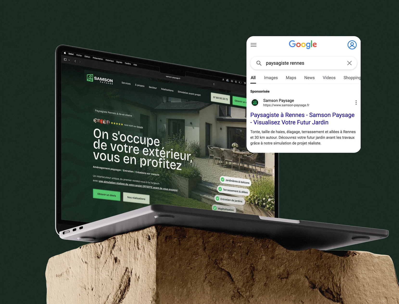Site vitrine de paysagiste et campagne Google Ads réalisés par notre agence de création de site internet à Brest